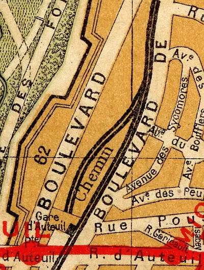 Plan du quartier de la gare d'Auteuil vers 1910.