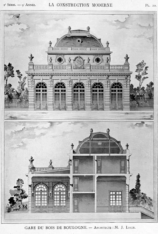 Planche de 1903 représentant la station de l'Avenue du Bois de Boulogne