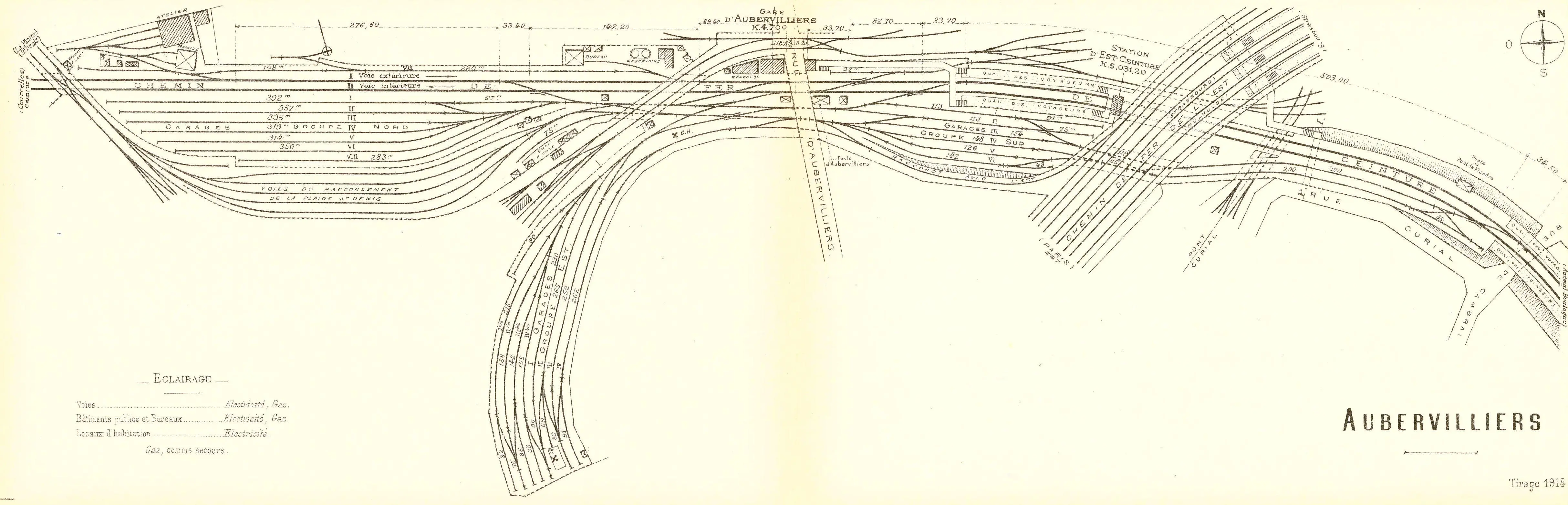 Plan des installations de la gare aux marchandises d'Aubervilliers en 1914
