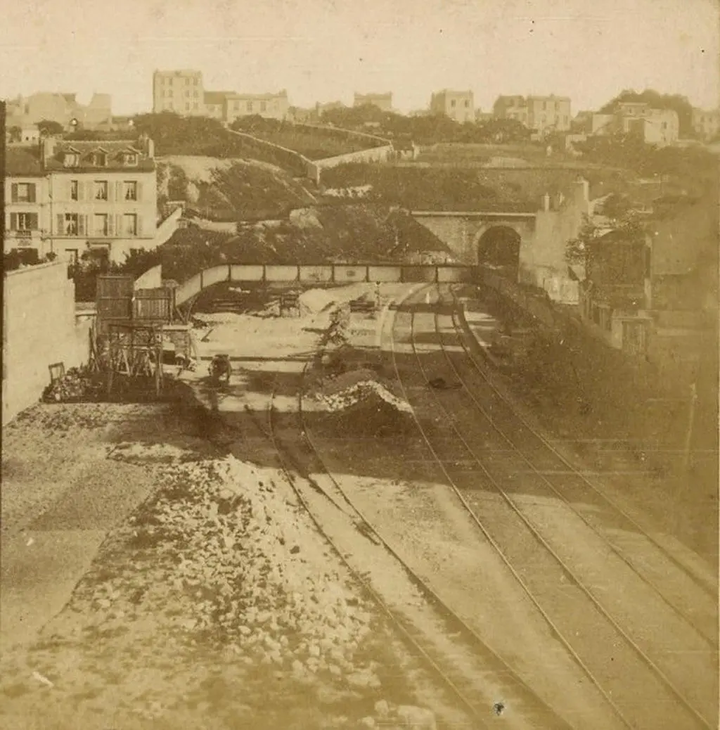 Station Ménilmontant et passerelle de la rue de la Mare avant 1868