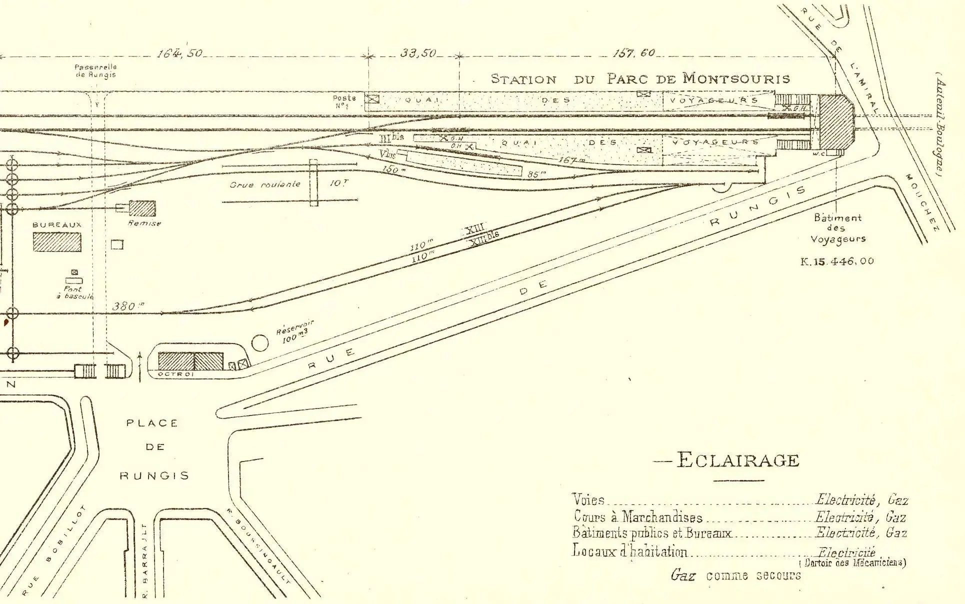 Plan des installations de la station Parc de Montsouris en 1914