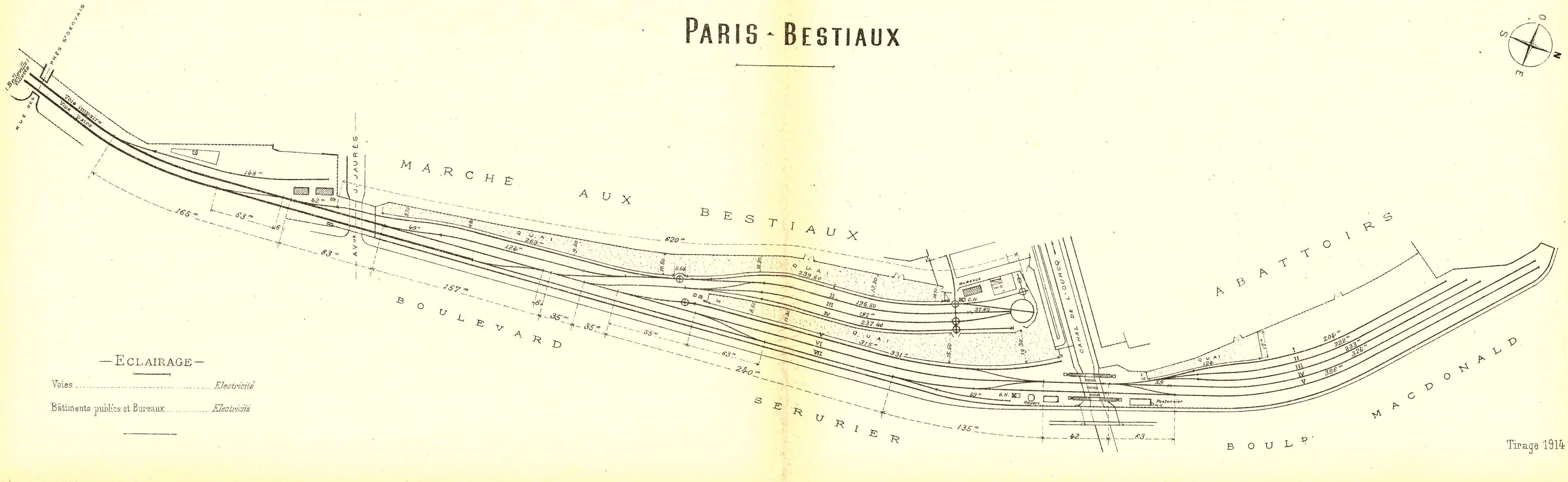 Plan des installations de la gare de Paris-Bestiaux en 1914