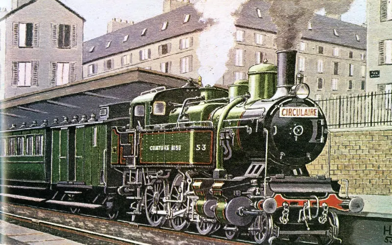 Peinture représentant un train de la Petite Ceinture vers 1902