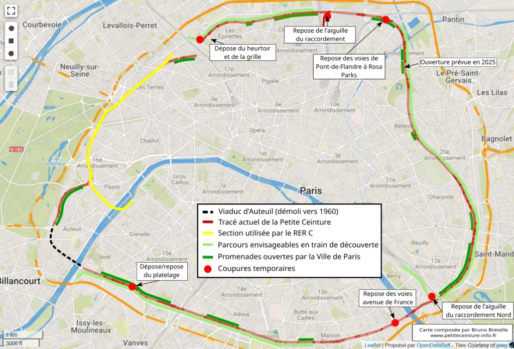 Plan de la Petite Ceinture - état à l'été 2025