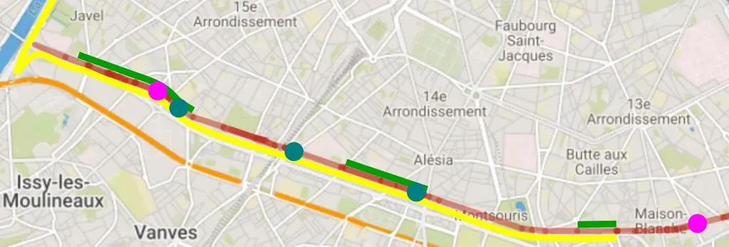 Tracé du parcours touristique au sud de Paris