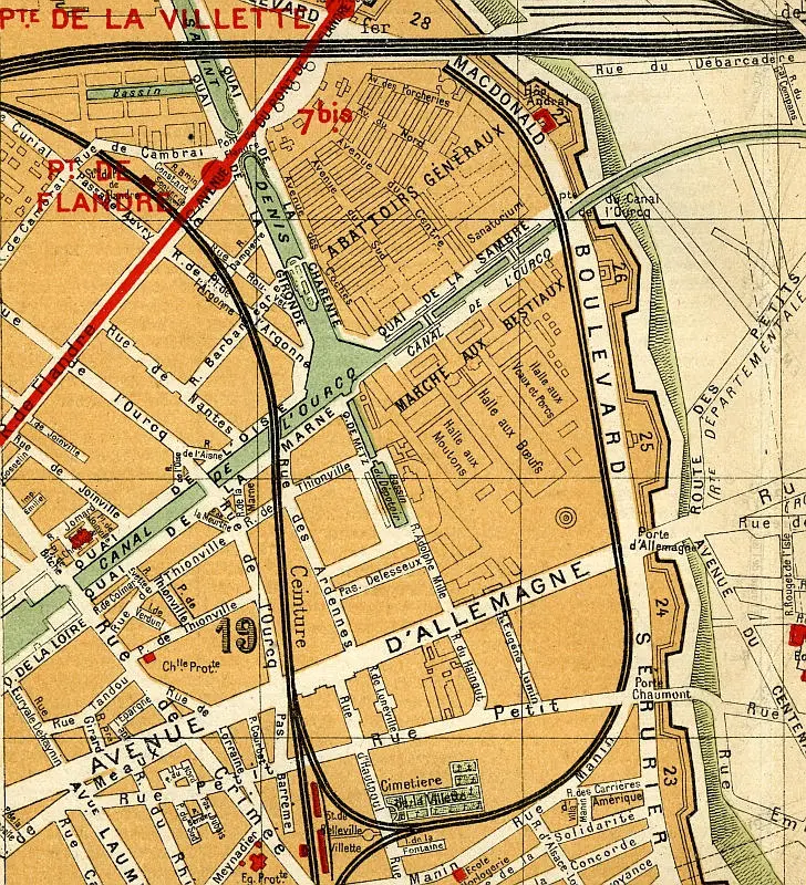 Plan du quartier des abattoirs de la Villette vers 1910